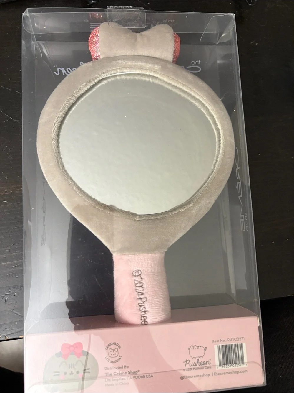 CREME x Pusheen Plush Portable Mirror - Light Gray with Pink